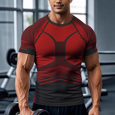 Pánské fitness tričko s krátkým rukávem, přiléhavé, sportovní, prodyšné, rychleschnoucí