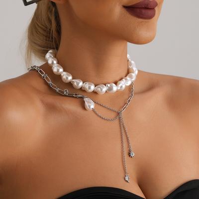 Schmuck Oktagramm Mond Speziell geformte Perle Schlüsselbeinkette Leichter Luxus Choker Süße Coole Halskette Damen