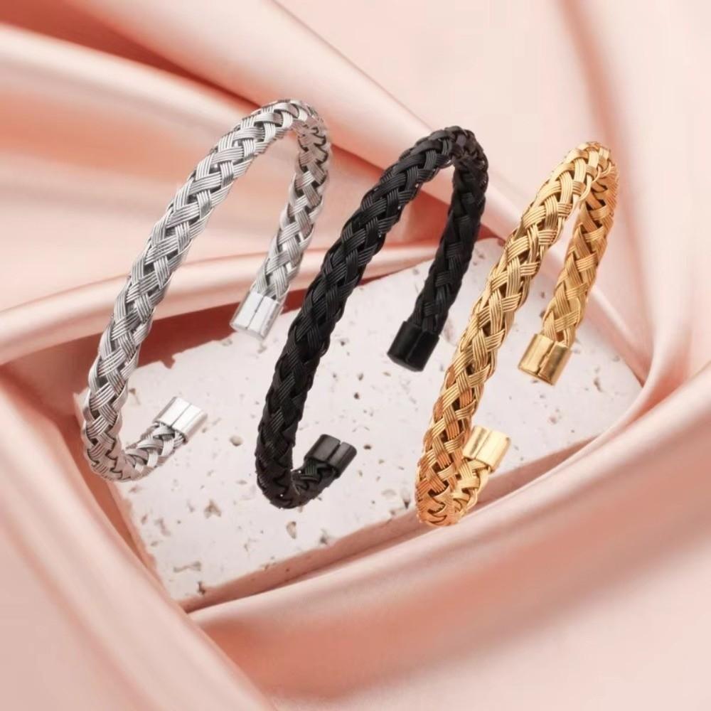 Twisted Wire Stainless Steel Bracelet Solid Color Cuff Bangle Minimalist Woven Bracelet  Women
