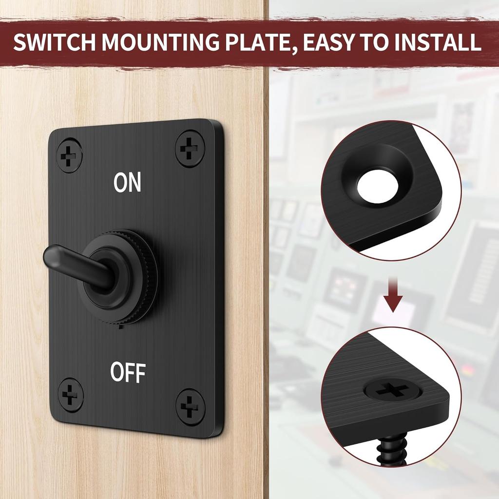 Toggle Switch Waterproof ON/Off DPST 4 Pin 30A 12V DC 20A 120V AC Toggle Rocker Switch 2 Way with Mounting Panel Cover for Marine Boat Car Truck