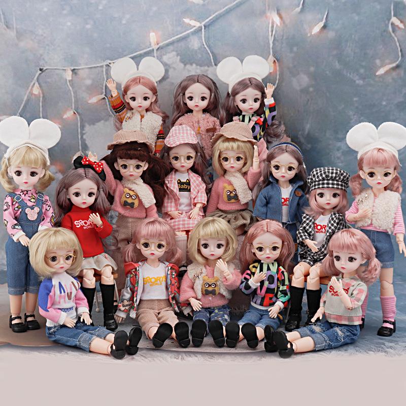30CM Mini Rörlig 23 Ledad docka Flickleksak 3D Big Eyes BJD Princess Full Outfits Klänningar Collection Barndocka Present