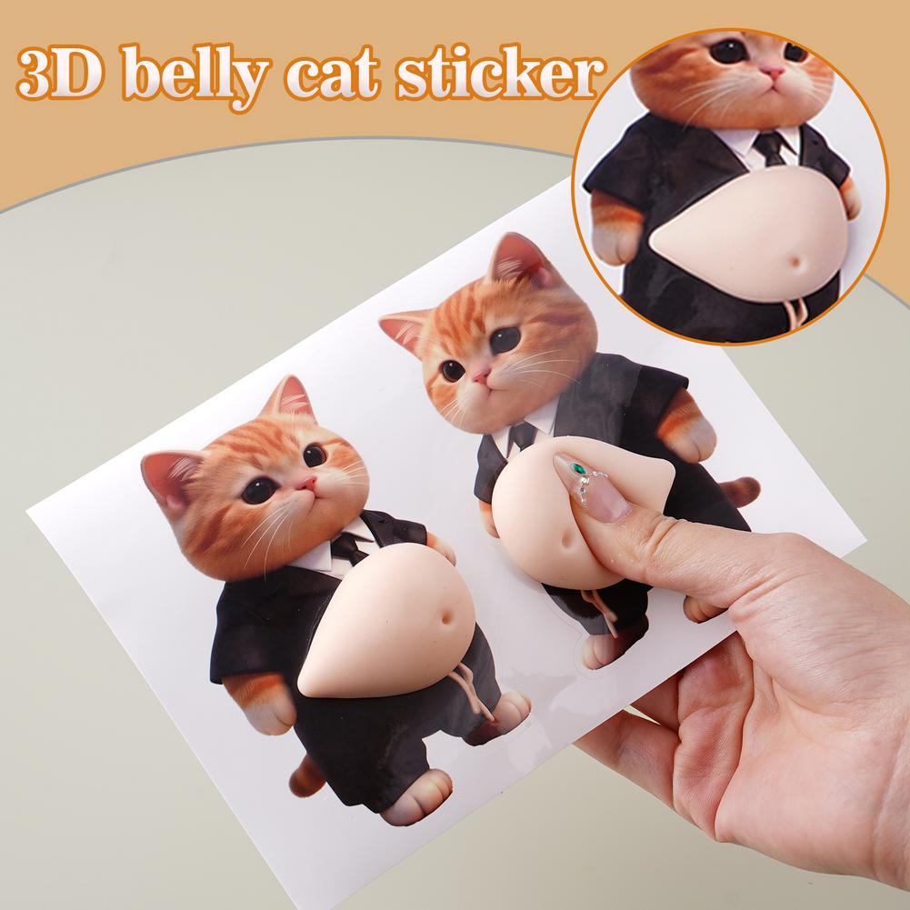 3D Shiba Inu Dog Belly Sticker Cute Kitten Wearing Orange Outfit With Soft Pink Background Tabby Cat 3D Belly Stickers