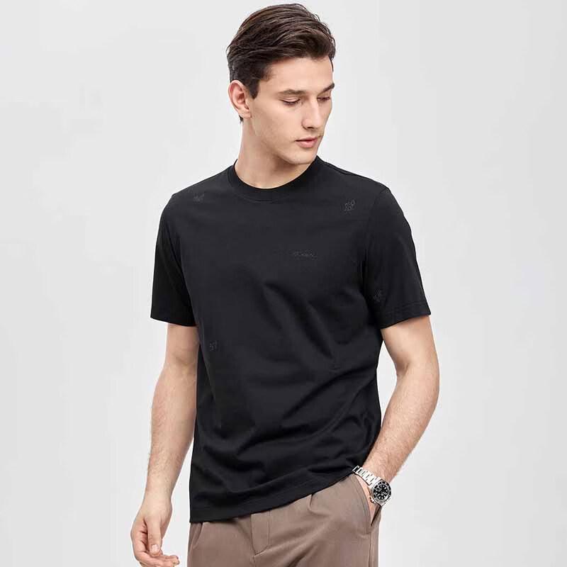 SEPTWOLVES Men's Embroidered Ice Silk Round Neck T-shirt
