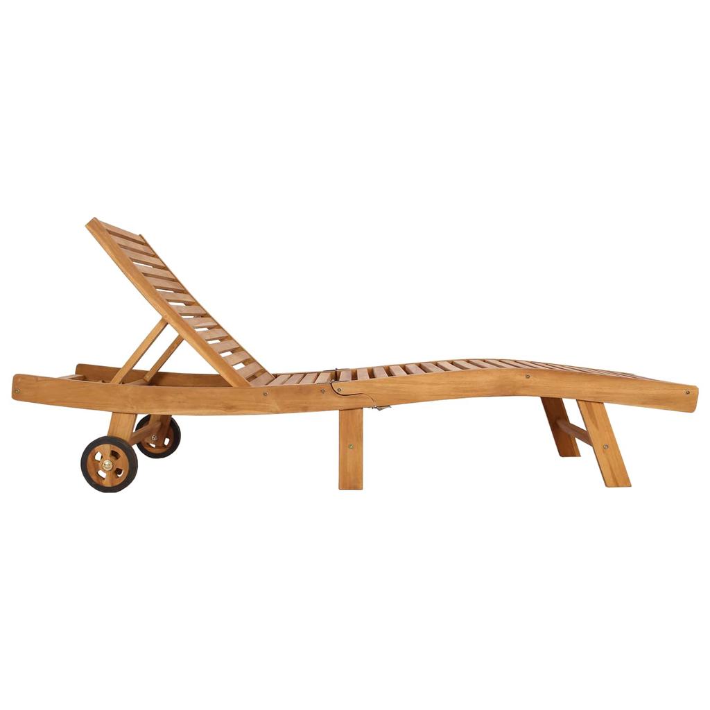 Brown Teak Solid Wood Sun Lounger