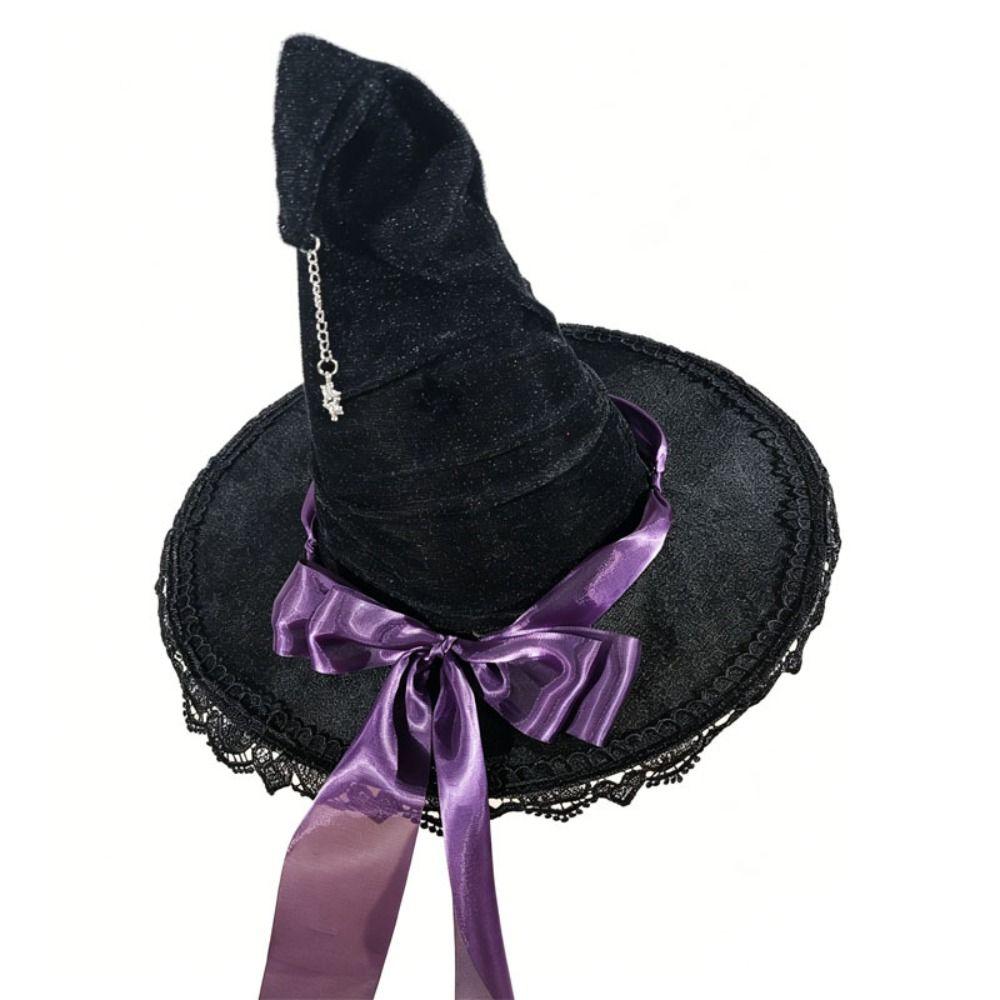 Star Pendant Lolita Witch Hat Lace Wizard Cap Party Headwear Halloween Hat Masquerade Ball