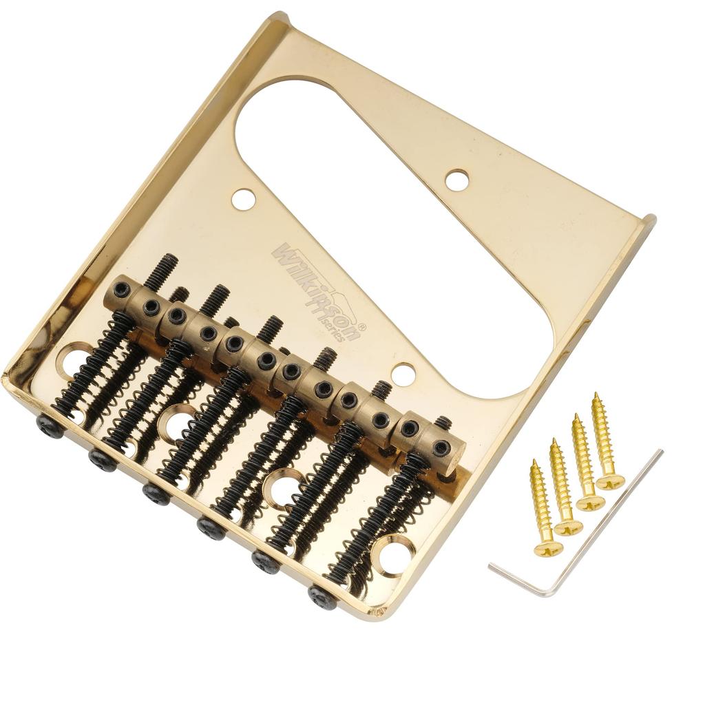Wilkinson WOT02 Vintage Telecaster Bridge with String Brass Saddles for TL Electric Gold 10.8mm Pitch, 6-Way Guitars,