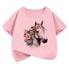 Fashion Horse with Flower Design TShirt Printed T Shirt Girls Summer Clothes Short Sleeve Tops TShirts Cute Girls Clothing