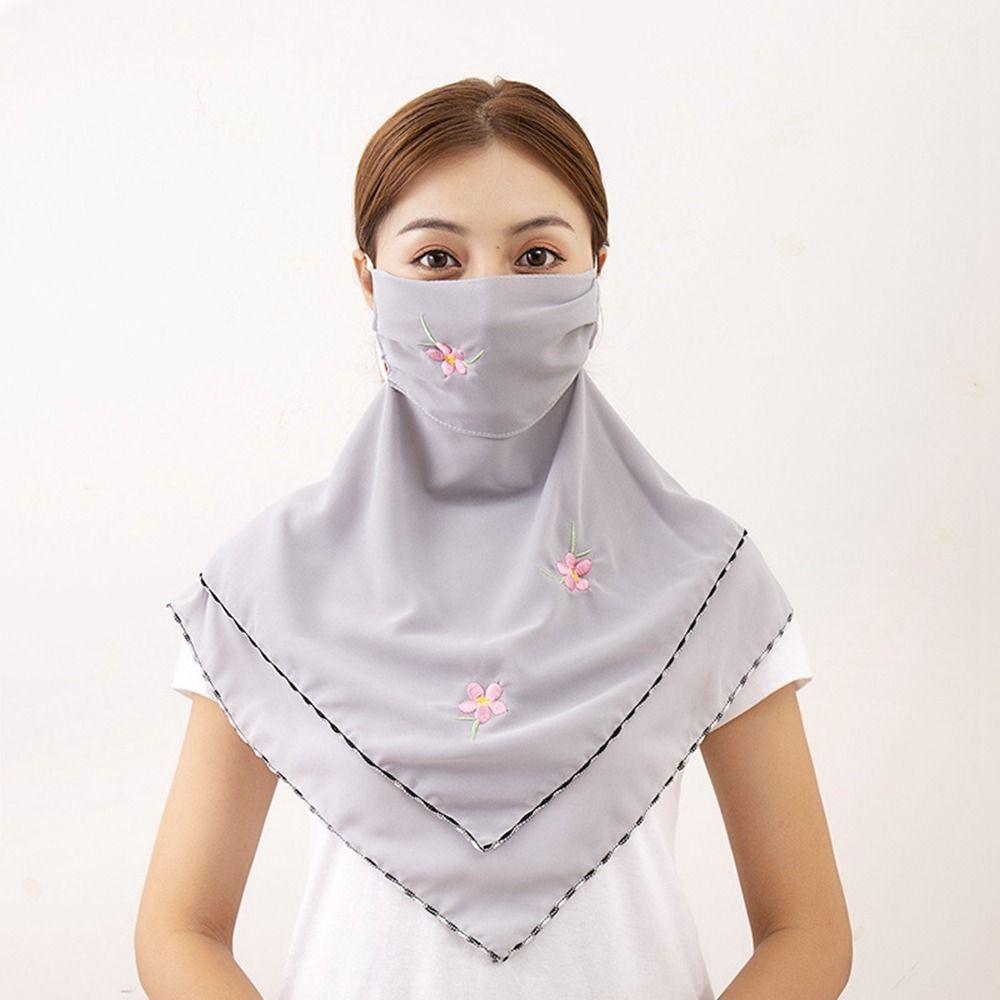 Unisex Embroidered Scarf Sun UV Protection Triangular Scarf Face Cover Ice Silk Mask Sunscreen Veil