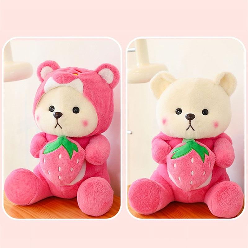 Süßer Erdbeer-Teddybär Plüschtier für Kinder Weiches und kuscheliges Stofftier Geschenk 40cm 50cm 65cm)