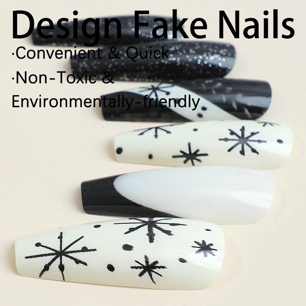 Snowflake Glitter French Nail Stickers - Removable Long Ladder Style