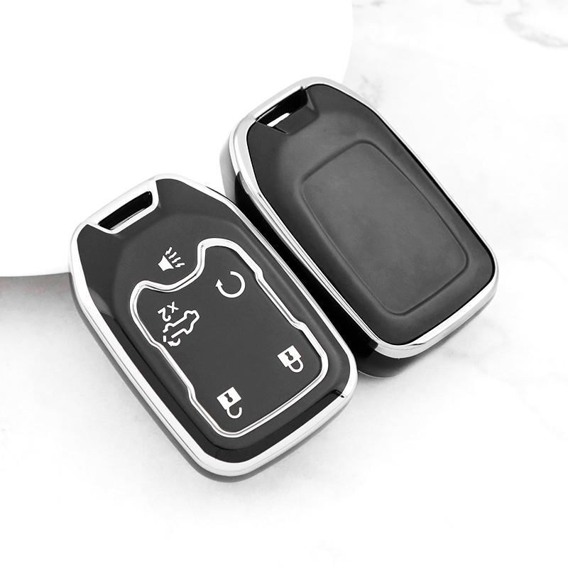 5/6 Buttons Silver Edge for GMC Terrain Yukon Chevrolet Suburban Tahoe TPU Car Smart Key Case Protector Cover Keyless Auto Accessories