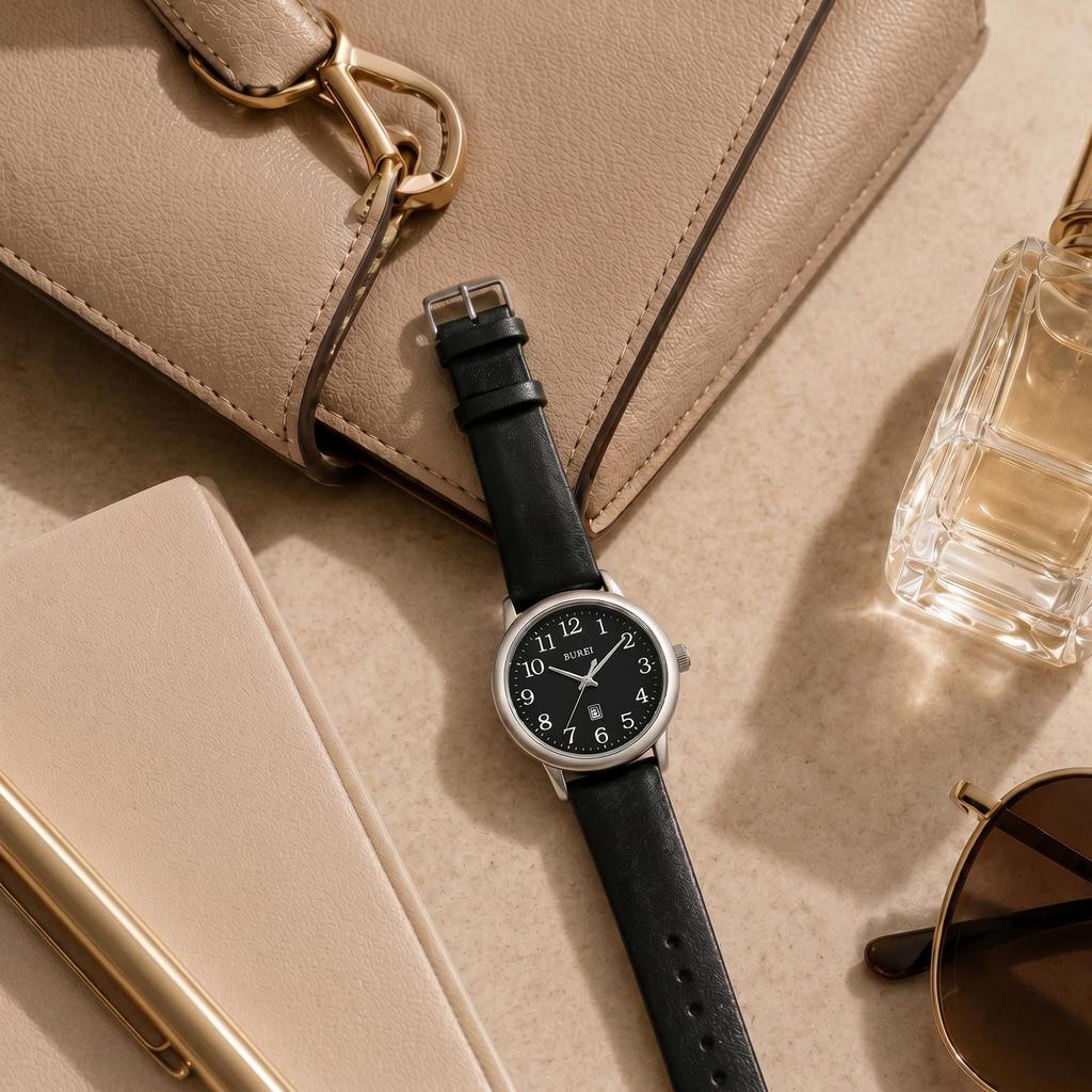 Analog Waterproof Quartz Watch with Date Luminous Slim Leather Suitable for Gifts [BUREI] Women's Display, Hands, Strap, Stylish, Cute, Simple,