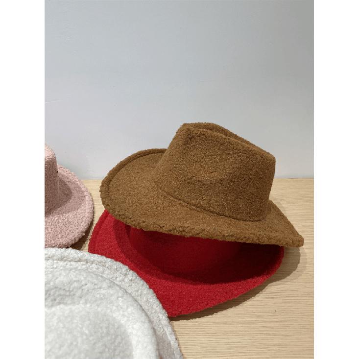 Retro Jazz Hat for Women, New Autumn and Winter Plush Hat, Stylish Wide-Brimmed Fedora, Cowboy Hat, European and American Style