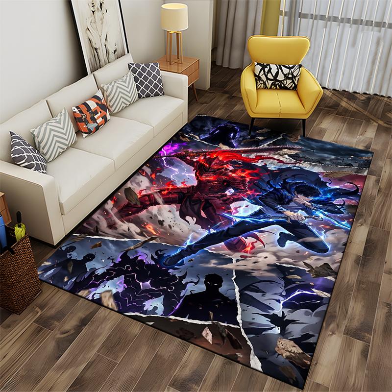 "Anime Battle Scene Carpet with Lightning and Dual Fighting Characters" Suitable for Use As an Anti-slip for Living Room Bedroom Sofas