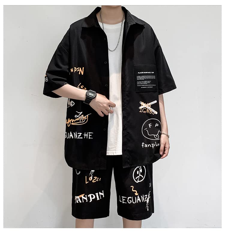 ANGELCITY Summer Short Sleeve and Jersey and Summer Korean Plus L223 Men's Set, T-Shirt Shorts, T-Shirt Shorts, 2-Piece Set, Loungewear, Wear,