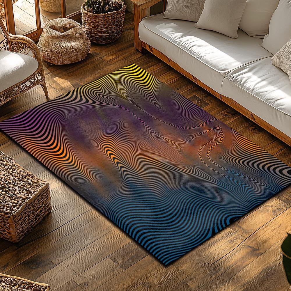 Tuniu Psychedelic Wave Abstract Pattern Rug, Modern Home Decor, Living Room Carpet, Bedroom Rug, Non-Slip Floor Mat