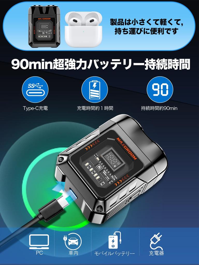 MAXGROOM Electric IPX7 Locking Openwork LED Deep Low Magnetic Cutter Business and Includes Japanese Instruction Men's Shaver Waterproof, Washable,