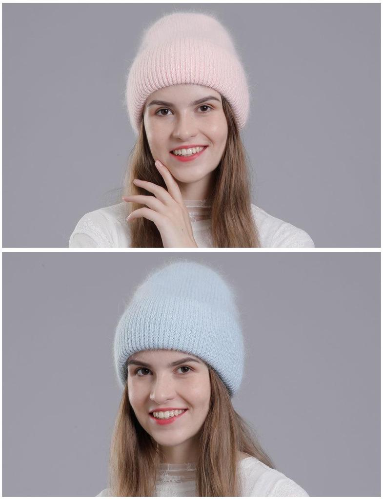 Korean Style Rabbit Fur Knit Hat for Women - Fashionable Autumn/Winter Headband with Earmuffs