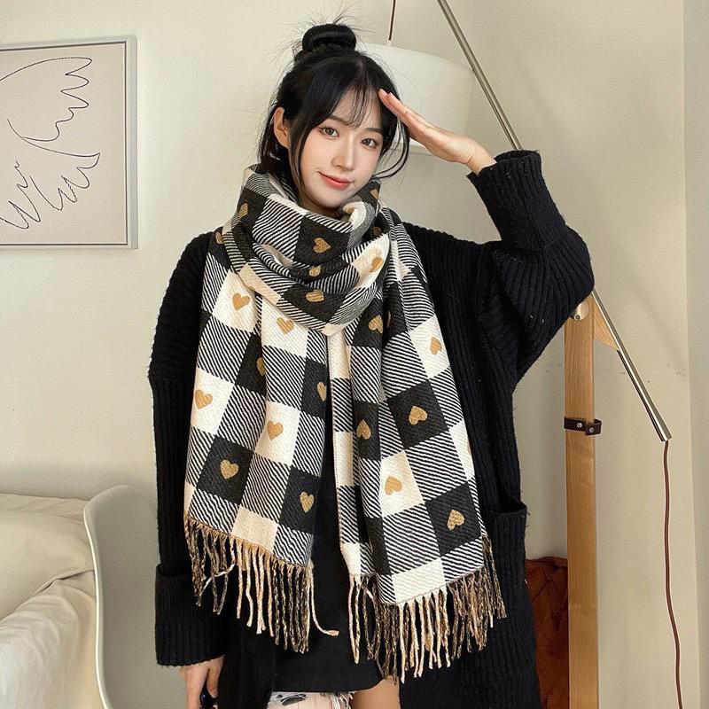 New Autumn And Winter Scarf For Women Knitted Heart-Shaped Plaid Cute Girls Winter Scarf College Fashion Casual Shawl Scarf
