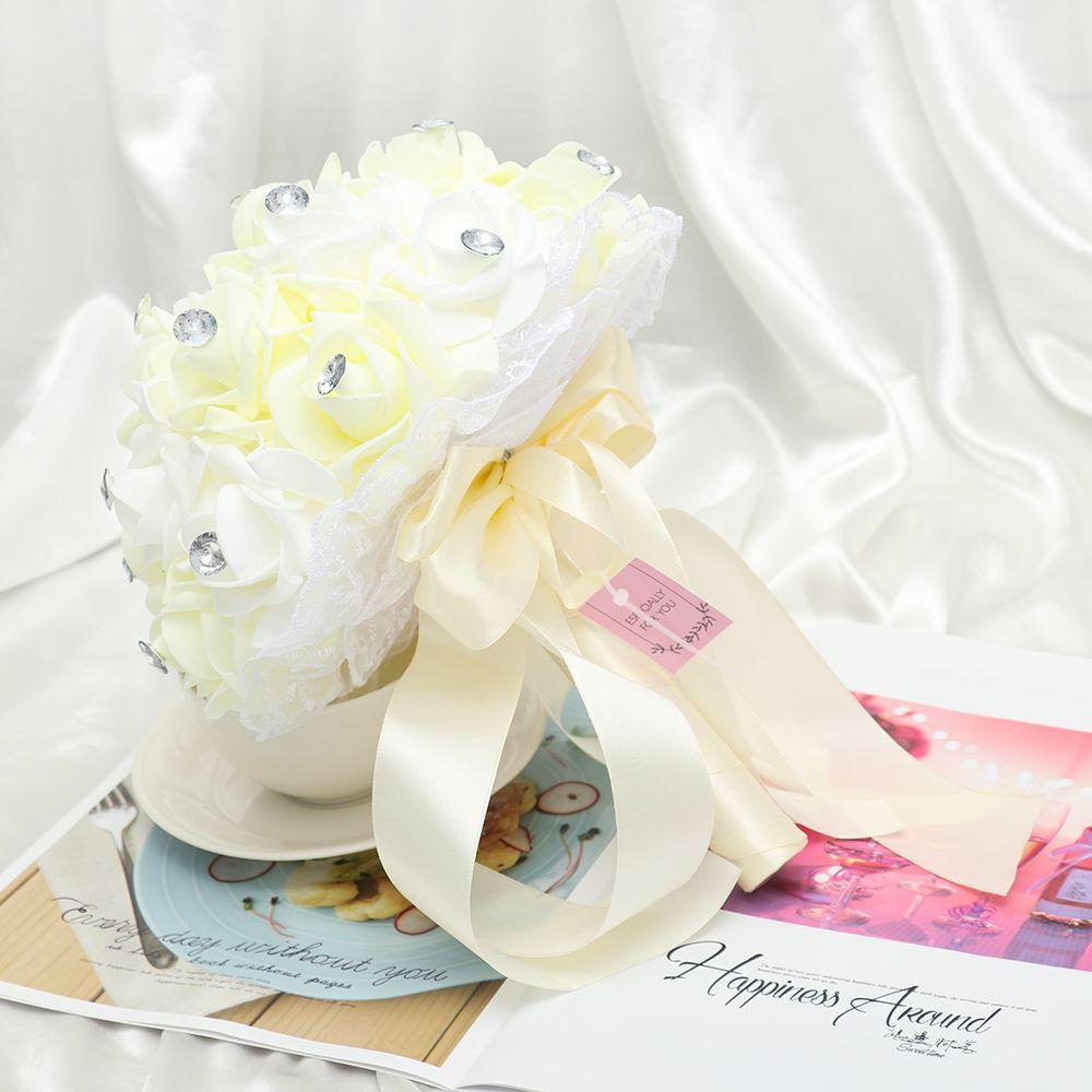 Crystal Wedding Flowers Western Wedding Flower Simulation Rose Flower Small Bouquet Rhinestone Lace Hand Bouquet