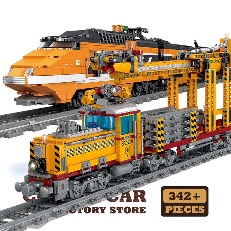 Technical City Power MOC Train Bricks 3D Model Railway Track Locomotive Building Blocks Subway Car Children Toys Christmas Gifts