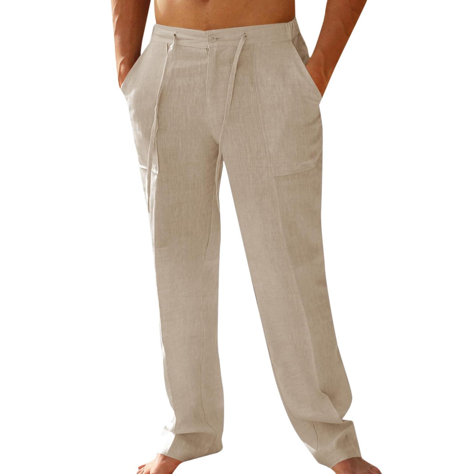 

Мужские повседневные льняные брюки с заплатками и завязками, прямые, летние, пляжные, для йоги XL хаки