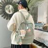 Large Capacity Solid Color Backpack Bear Pendant Shoulder Bag Cute Students School Bag  Travel