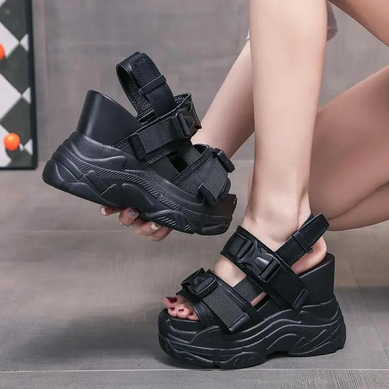 Fashion Summer New High-Heeled Sandals Thick-Soled Plus High Solid Color Open-Toed Sandals Wedge Platform Shoes Women's Shoes Size 34-39