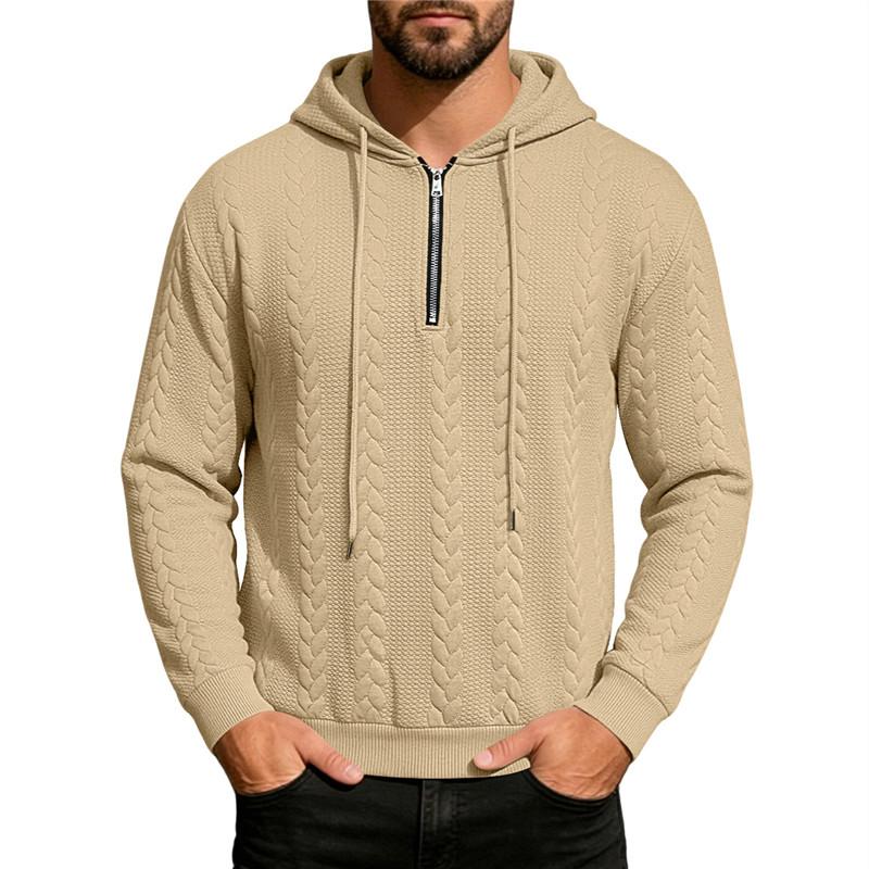 Men's Knit Half Zipper Hoodie Casual Long Sleeve Drawstring Pullover Sweater Solid Color Knitted Hooded Tops for Men Daily Streetwear Sweatshirt