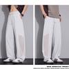 Spring and summer new scimitar loose straight ice silk contrasting color splicing black casual pants men's very light pants
