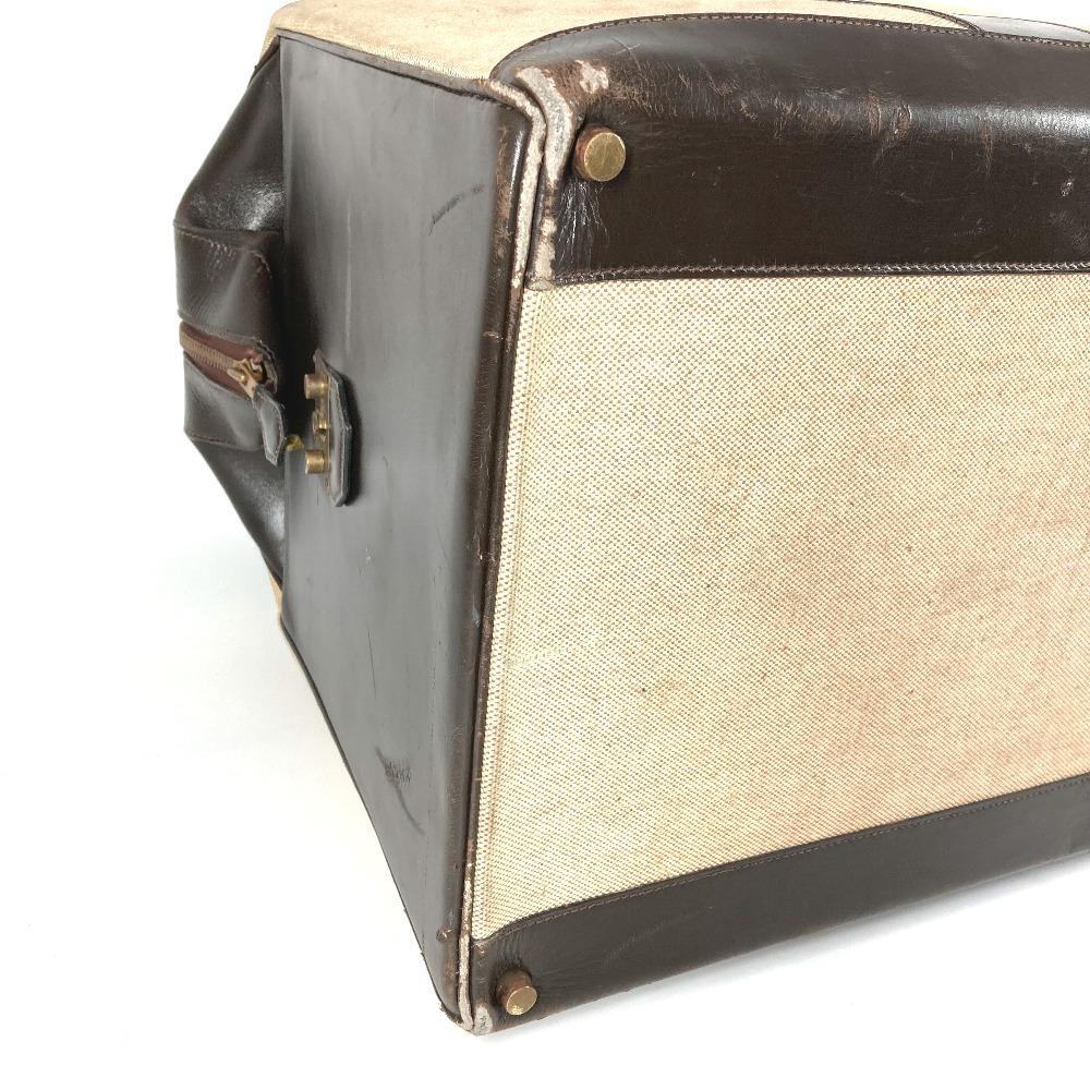 HERMES vintage Bags Travel Bag Duffle Bag Leather/Canvas Beige/Dark brown