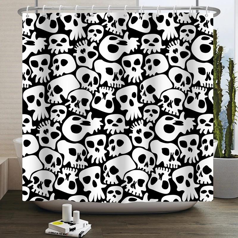 

Skull Skeleton Moonlit Shower Curtain Gothic Black White Sugar Spooky Halloween Shower Curtains For Bathroom Bathtub Decor Set 90x180cm