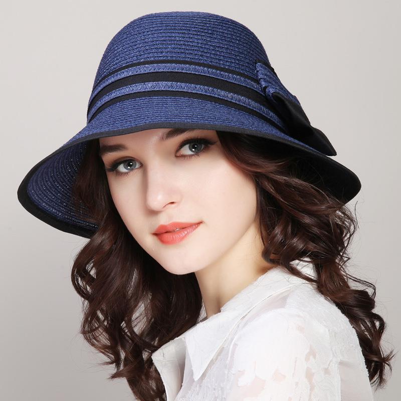 WTEMPO Casual Versatile Elegant Stylish Straw Sun Hats Summer Stylish Women's Wide Brim Beach Hats with Striped Bow