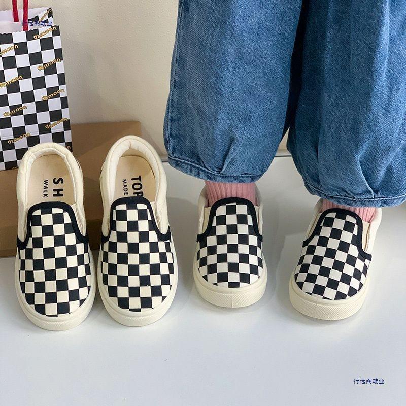 Spring and Autumn Children Pedal Black and White Canvas Shoes, Boys and Girls Soft-soled Breathable Checkerboard Shoes, Baby Shoes