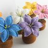 Crocheted Lilies Potted Plant Home Decors Artificial Knitted Flower Pot Ornament for Mother Day Teacher Appreciation Gift