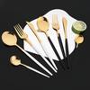 10Pcs Black Gold Stainless Steel Food Chopsticks Spoon Set Long Handle Flat Non-slip Chopsticks Dessert Spoons Dinnerware Set