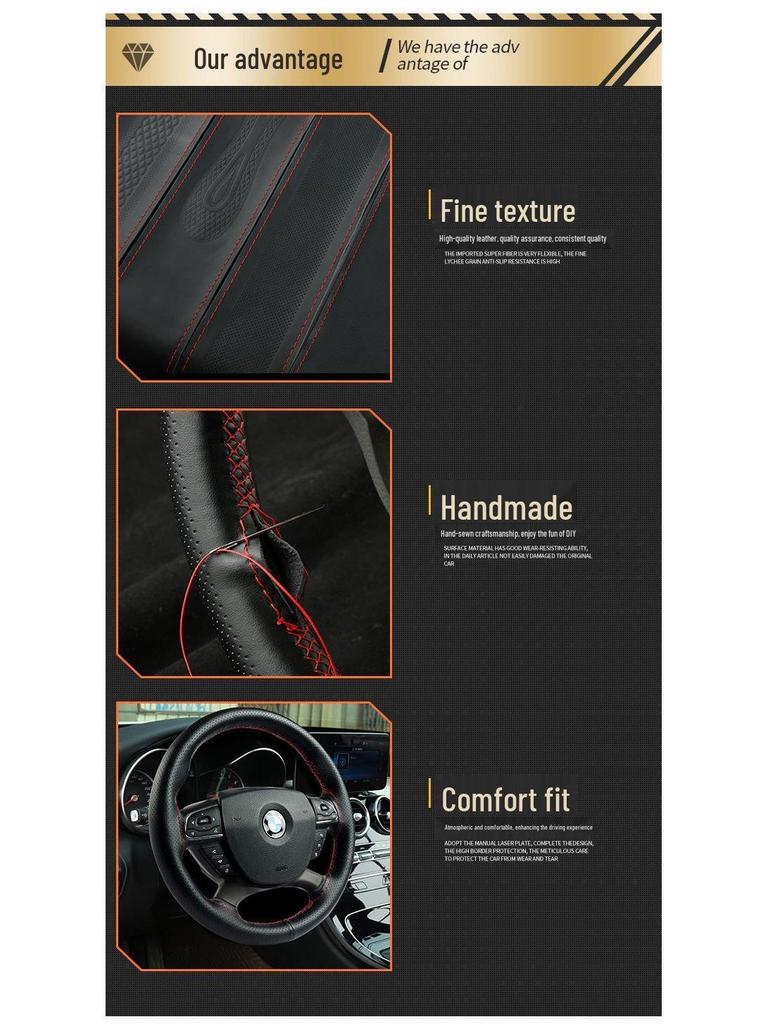 Χειροποίητο Κάλυμμα Τιμονιού από Γνήσιο Δέρμα, Αντιολισθητικό, Άνω Στρώμα από Δέρμα Αγελάδας που Απορροφά τον Ιδρώτα, Καθολικό για Όλες τις Εποχές.