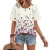 Women's Casual Fashion Round Neck Floral Printed Pleated Short Sleeve T,shirt Top