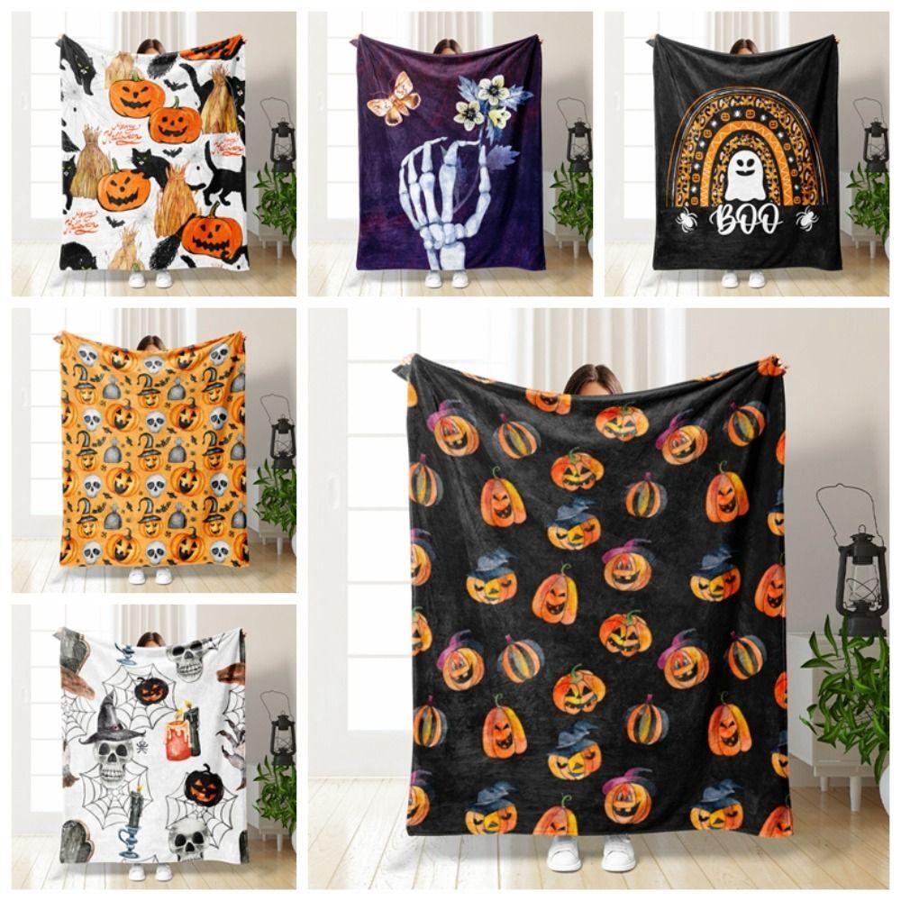 Spider Halloween Blanket Pumpkin Ghost Flannel Blanket Warm Halloween Decor  for Bed Sofa