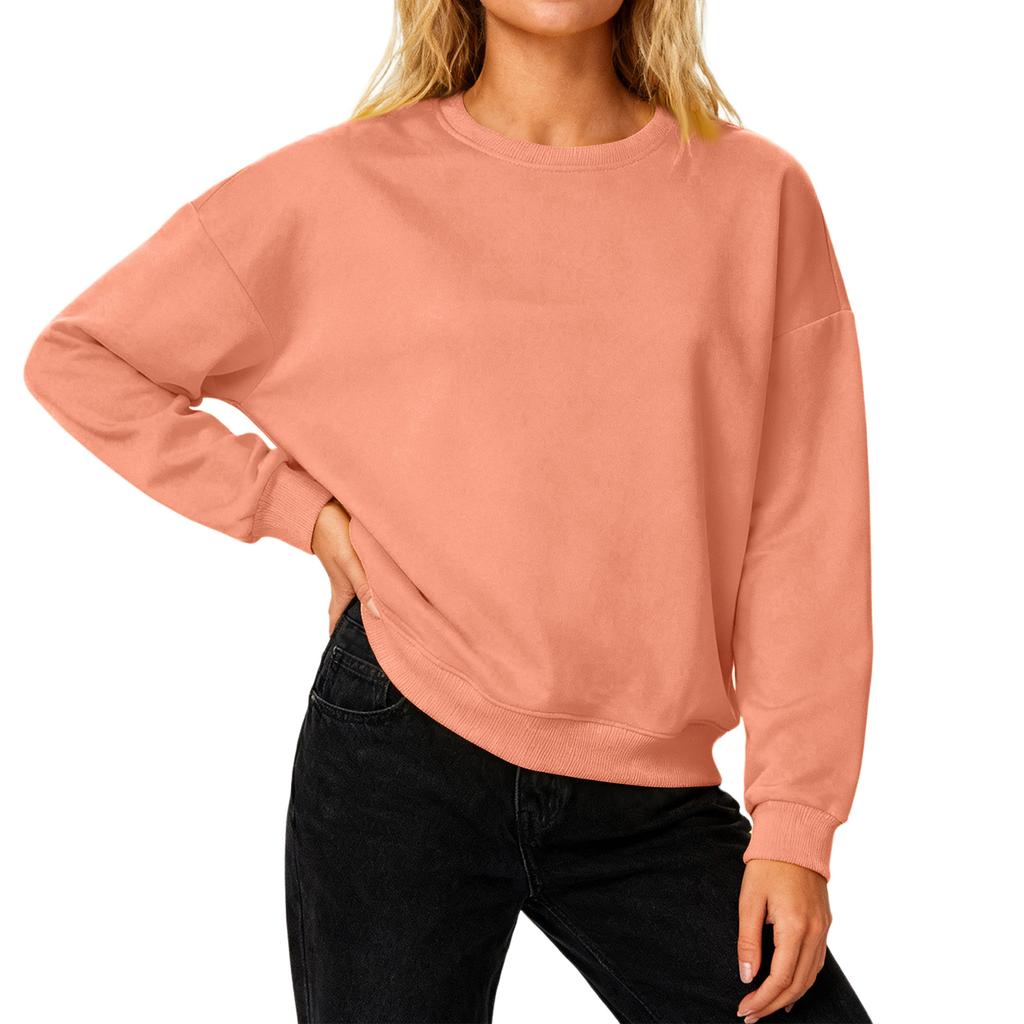 Women's Loose Comfortable Casual And Fashionable Round Neck Threaded Sleeves Solid Color Long Sleeved Sweatshirt