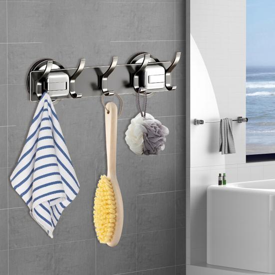 Bathroom Hook with Stable Suction Space Aluminum Tool-Free Installation Wall-mounted Heavy-duty Bathroom Hanger
