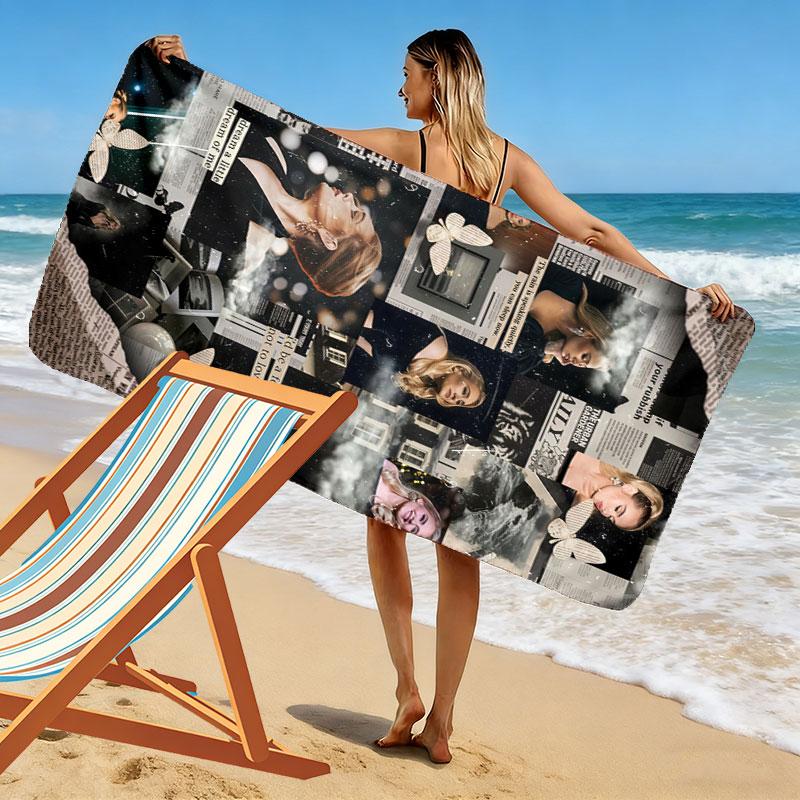 Soulful Adele Print Beach Towel, Large Soft Quick Dry Towel for Beach Camping Swimming