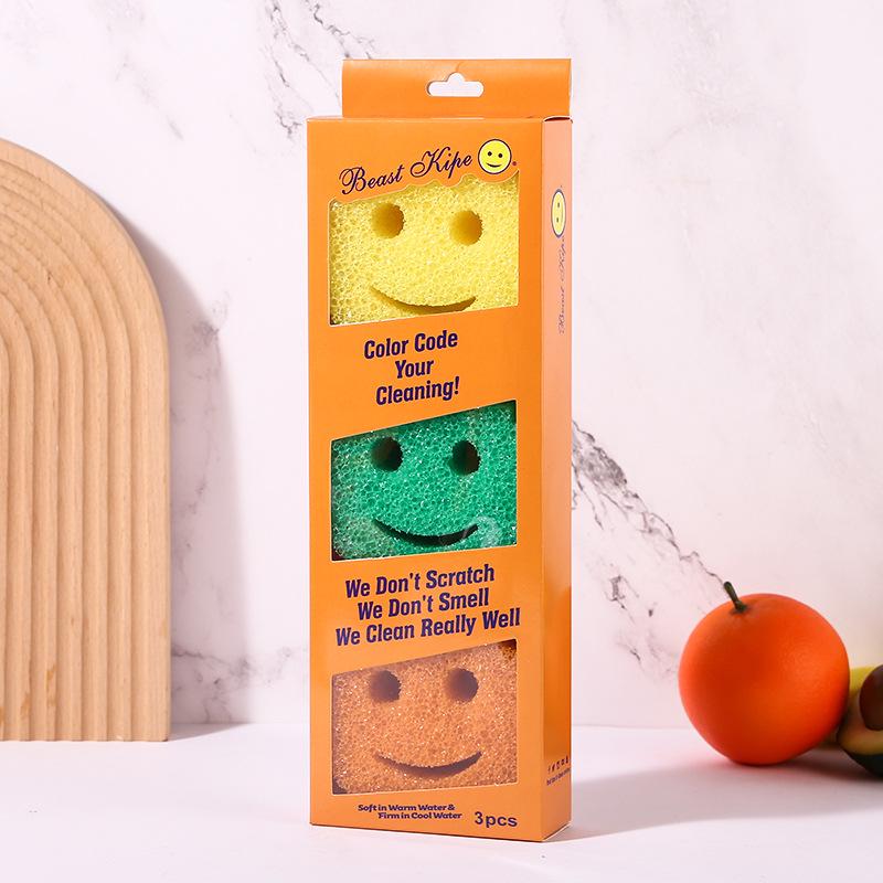 Douyin Smiley Magic Cleaning Sponge – Loofah-Style Honeycomb Kitchen Dish Sponge