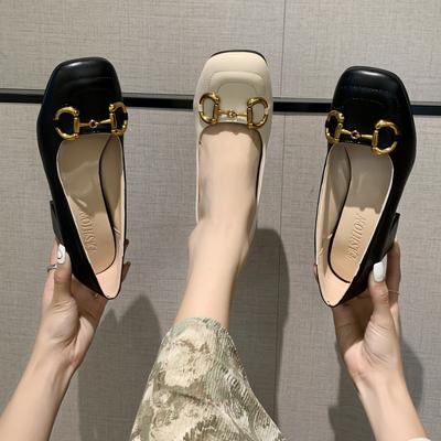 Fransız at tokalı Mary Jane ayakkabı 2024 yeni kalın topuklu tek ayakkabı kadın yaz kare kafa retro beyaz yüksek topuklu kadın