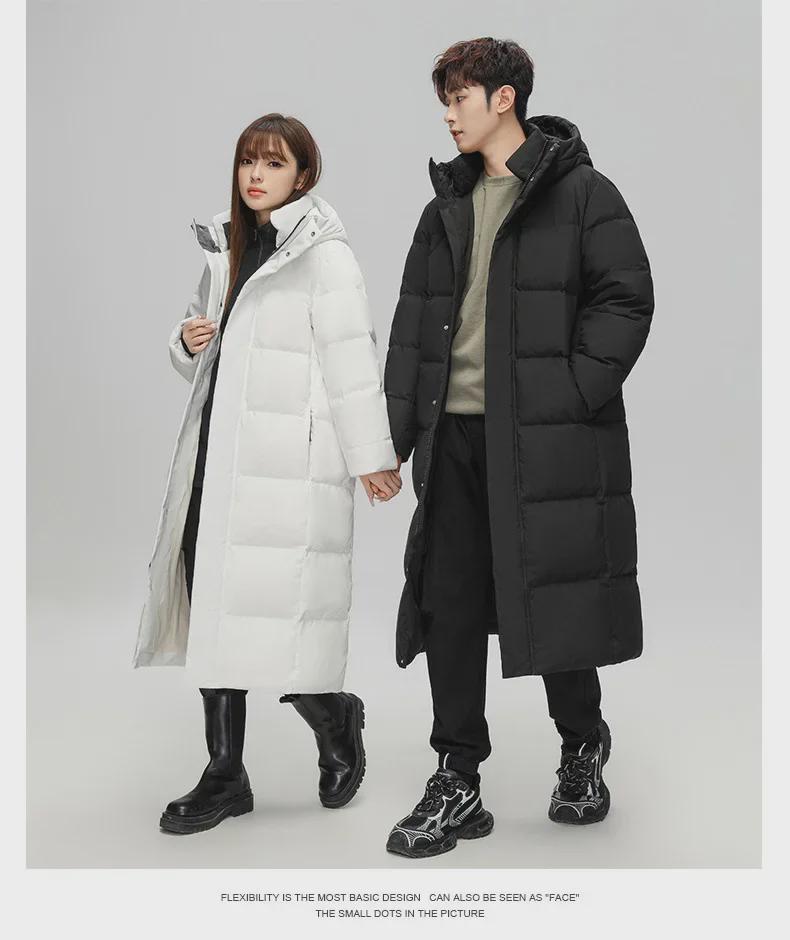 Unisex Long Over-the-Knee Thick White Duck Down Jacket - Winter Chinese Opera Style