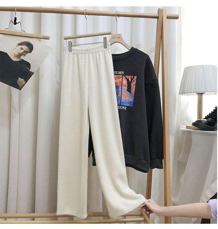 

Женские широкие брюки из норкового бархата - 145 см, повседневный свободный крой для осени/зимы 2XL (141-160 jin)