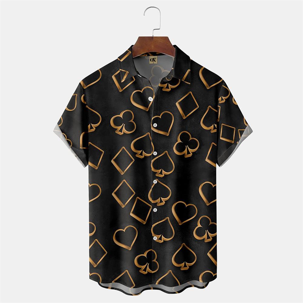 2026 Men's Hawaiian Shirt Poker Print Casual Fashion Lapel Collar Beach Vintage Shirt