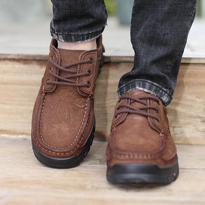 Fashion Classic Men Genuine Leather Lace-Up Hiking Sneakers Comfy Lightweight Antiskid Walking Shoes New Outdoor Daily Wear Fashion Shoe