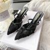 Versatile cool slippers 2025 summer new lace breathable pointed bag head half slippers women wear high-heeled cool slippers