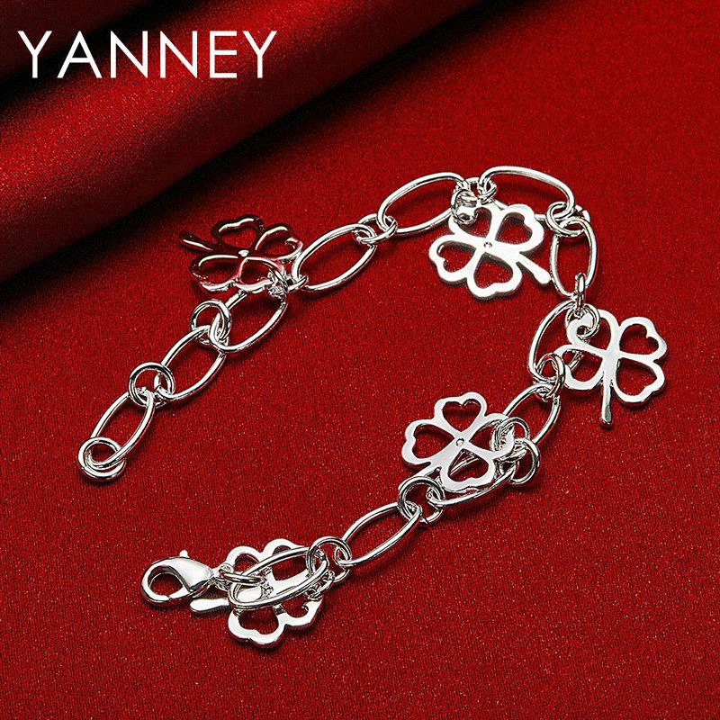 Exquisite 925 Sterling Silver Four-Leaf Clover Bracelet - Women's Gift Jewelry Party Fashion Accessory